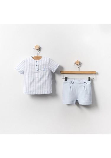Yazlık Yelken Nakışlı Bebe 2'li Erkek Takım Mavi