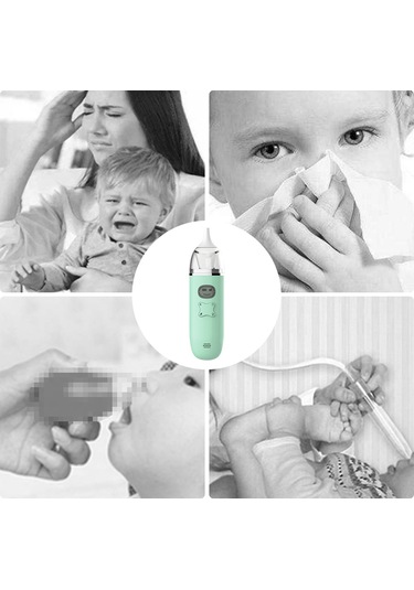 Yaozixa Bebek Burun Aspiratörü, 3 Seviye Emme Gücü Ve Led Ekranlı, Yumuşak Müzikli, Silikon Uçlar İle Rahat Solunum Sağlama Aleti Pembe/yeşil