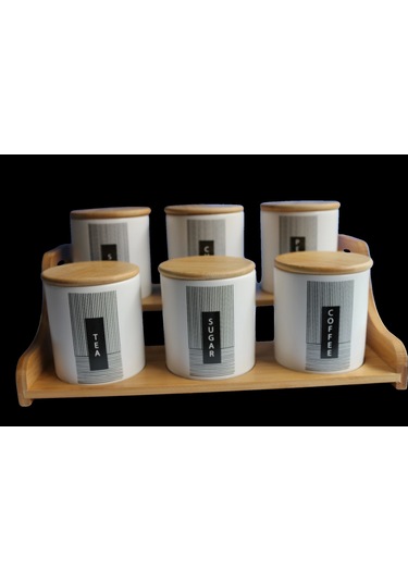 Bambu Standlı 6'lı Baharat Seti Beyaz