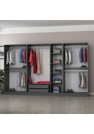Minar Kale 7 Bölmeli 2 Çekmeceli Giyinme Dolabı Antrasit 190cm