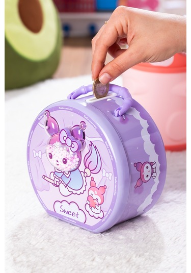 Porsima 040-1 Metal Şifreli Kilitli Yuvarlak Kumbara Lila 15x15cm