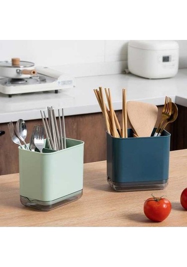 Novahub Gri Çok Fonksiyonlu Kaşık Çatal Çubuk Tutucu, Mutfak Organizatörü, Drenaj Raf, 2 Katmanlı, Mutfak İçin Gri