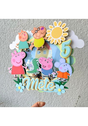 Peppa Temalı Kız Çocuk Doğum Günü İsme Özel 3d Pasta Süsü Cake Topper Çocuk