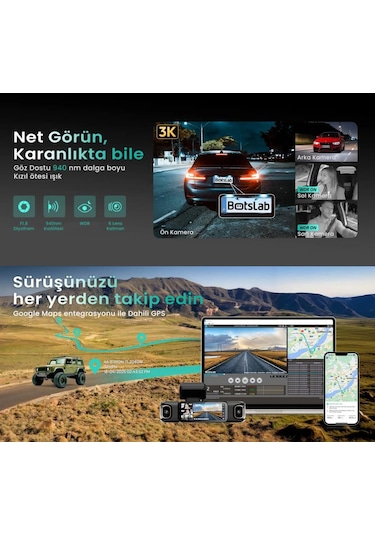360+ Botslab G980h Pro 3k 4 Kameralı Wifi+gps Akıllı Araç İçi Kamera +150 Geniş Açı+yaya Algılama+gece Görüşlü 128gb Hafıza Kartı