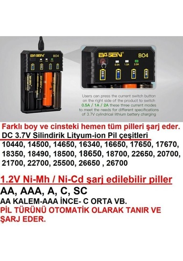 Sertec Basen Bo-4 Pro 18650 3.7V 4'Lü Pil Şarj Aleti