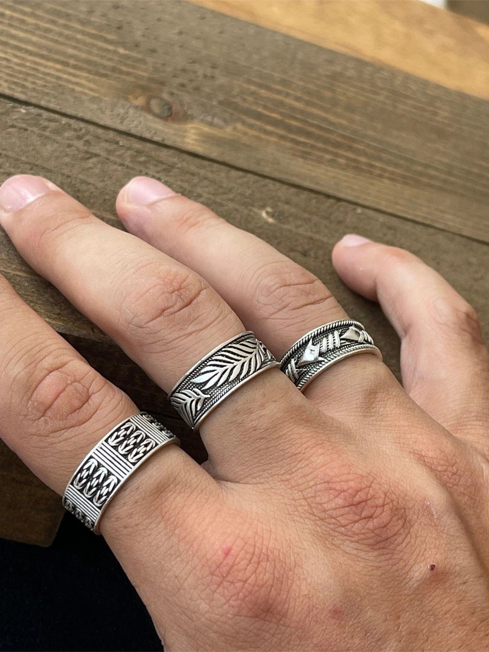 Ayarlanabilir Ölçü 925 Ayar Gümüş Kaplama Klasik Desen İşçilikli 3lü Tasarım Yüzük Pembe