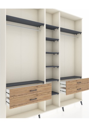 Arges Dolap 10 Raflı 4 Çekmeceli 2 Askılı 220x30x243 Aytaşı-antrasit/çam Antrasıt/atlas Çam