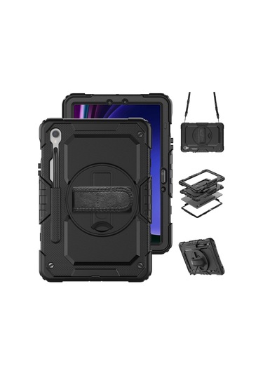 Samsung Galaxy Uyumlu Tab S9 Fe Sm-x510 Sm-x516b Pc+silikon Kılıf Kickstand Tablet Kılıfı Pet Ekran Koruyucu Ve El Kayışı