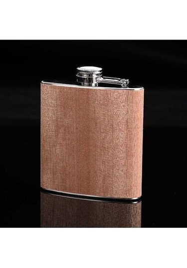 Ganzhoushop Viski Sones Şişesi Şarap Paslanmaz Matarası Deri Kılıflı Çelik Alkol Ahşap 6oz Taşınabilir Seyahat Dekor Diğer