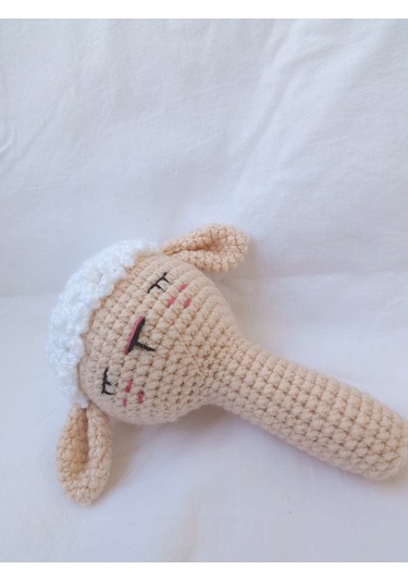Uykulu Kuzu Amigurumi Çıngırak Bej - Beyaz
