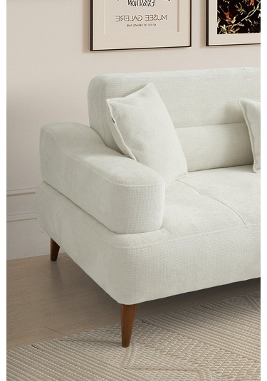 Neo Ahşap Ayaklı Beyaz 3 Lü Kanepe Beyaz