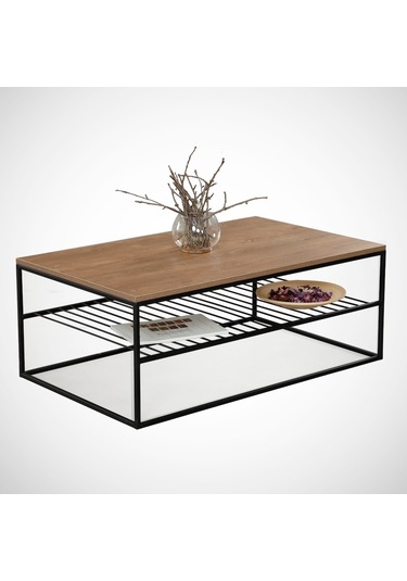 Etna Orta Sehpa Metal & Orta Masa Kafkas Meşe/Metal Ayaklı Sehpa