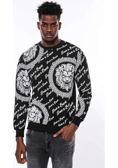 Wessi Siyah Taşlı Baskılı Ve Desenli Sweatshirt Siyah