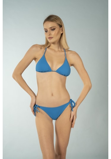 Estiva Üçgen İpli Bikini Takımı - Mavi Çok Renkli