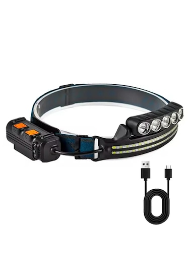 Gaman Cob Led Usb Şarj Çakar Işıklı Hareket Sensörü Kafa Feneri Km-214 Siyah