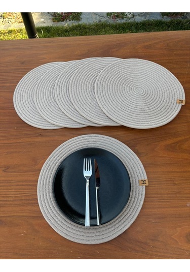 6 Lı Yuvarlak Supla Takımı Kolay Temizlenebilir, Modern Sofralar İçin Bej