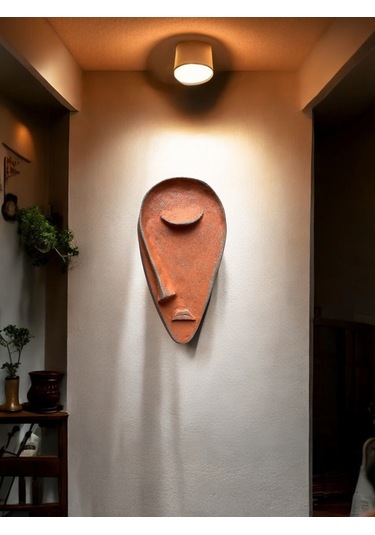 Taş Heykel Duvar Maskesi, El Yapımı Soyut Yarı Yüz Duvar Dekoru, Ev Ve Ofis Hediye Dekor