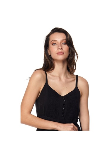 Şile Bezi Siyah Askılı Kemerli Elbise