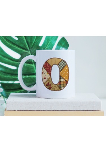 O Harfi Sonbahar Kış Temalı Yamalı Tasarım Kupa Bardak - Etnik Ve Pathwork Severlere Özel Hediye Beyaz