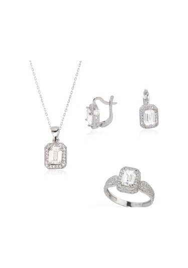 925 Ayar Gümüş Elmas Montör Zirkon Taşlı Kare Set