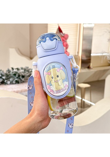 Çizgi Film Çocuk Mavi Pipetli Çift İçme Bardağı MAvi