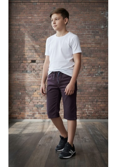 Black Steel Garson Boy Gabardin Kumaş Erkek Kapri Bordo