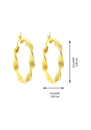 14 Ayar Altın Küpe Grek Desenli Tek Burgu Halka Küpe 3,2 Cm Çapında
