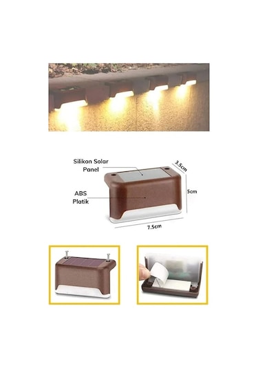 4 Adet Solar Merdiven Led - Kahverengi Kasa 4741