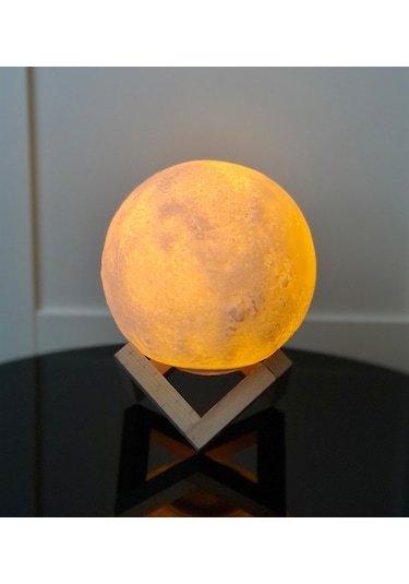 3d Ay Mom Sarı Renk Gece Lambası Ve Dolunay Ay Gezegen Işıklı Cam Küre