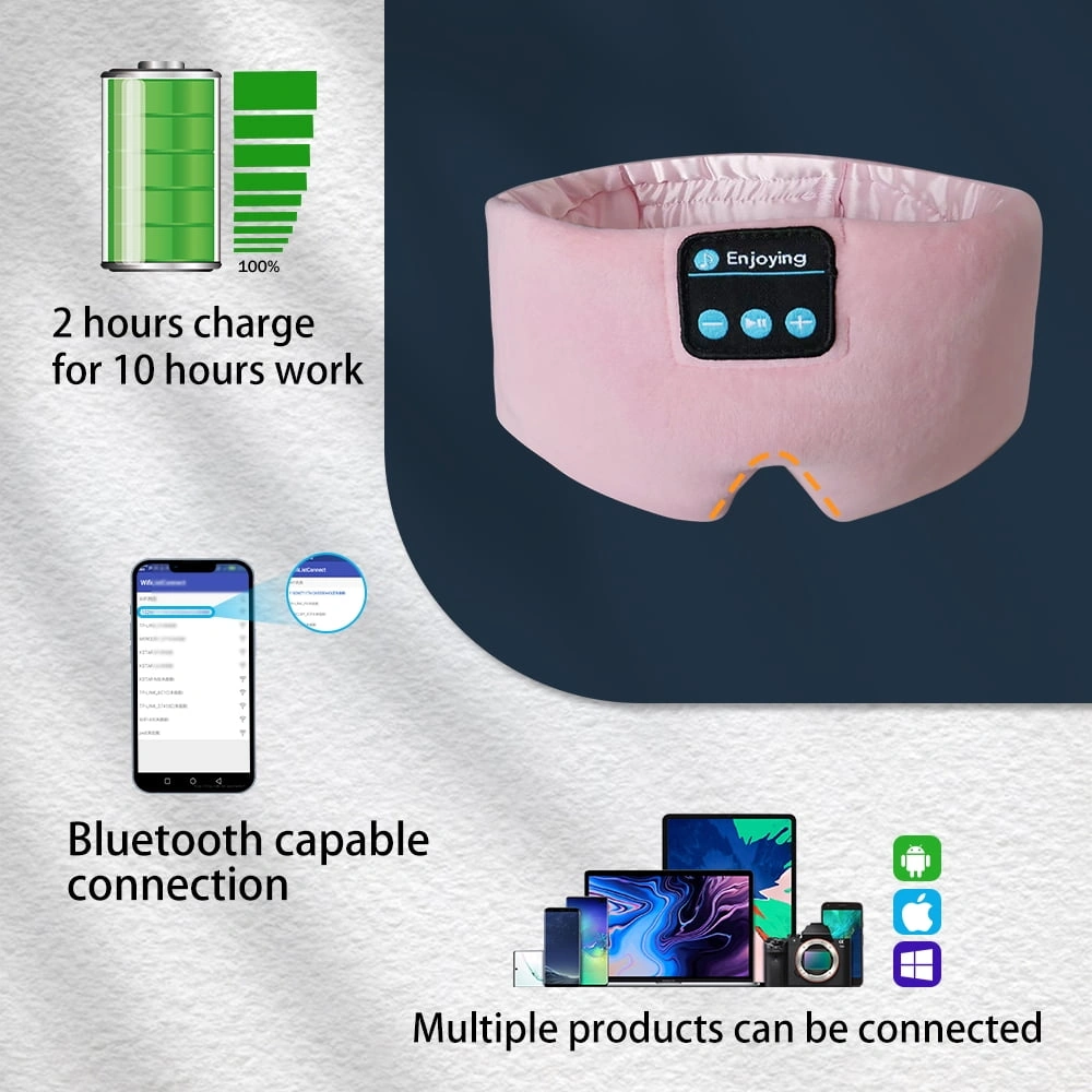 Uyku Kulaklığı Bluetooth Göz Maskesi Unisex, Yan Yatanlar Ve Uykusuzluk Çekenler İçin Uygun Seyahat leri Pembe