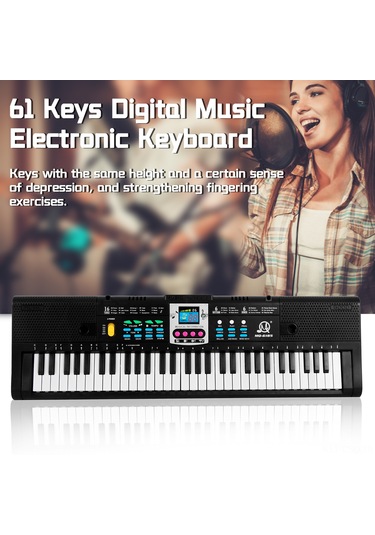Samdoo 61 Tuşlu Siyah Çocuk Elektronik Klavye, Mikrofonlu Multifonksiyonel, Usb İle Çalışır, Mini Piyano Oyuncağı, Mq-6185