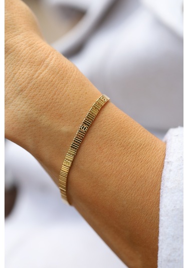 14 Ayar Altın Çizgili Çivi Model Bileklik Blk28171 Sarı Altın