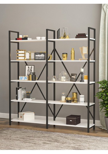 Wood House - Ilayda Geniş Raflı Kitaplık - Beyaz