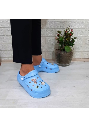 Sonimix 12901 Bebe Mavisi Taşlı Kalın Tabanlı Kadın Terlik 001