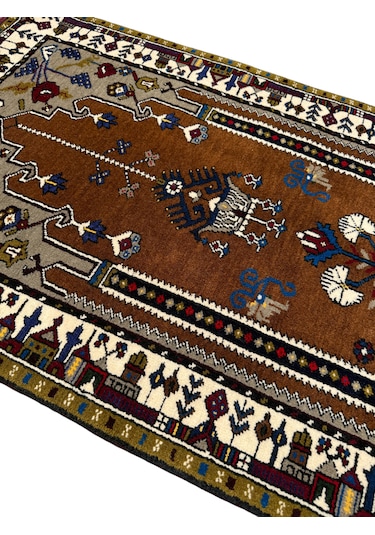El Dokuma Kök Boya Seccade Yahyalı 84x140 Yün Kahve Namazlık