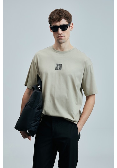 Lufian Erkek Helıx Modern Grafik T-shirt 111020245 Bej Bej