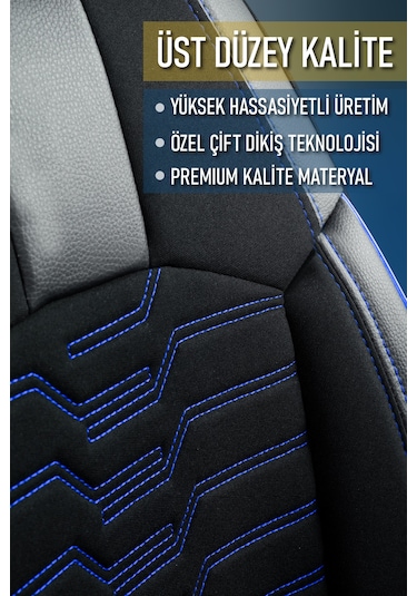 Ford Focus 2 Hatchback Uyumlu Lüx Deri Detaylı Oto Koltuk Kılıfı Ön Arka Takım Platınum Siyah Mavi