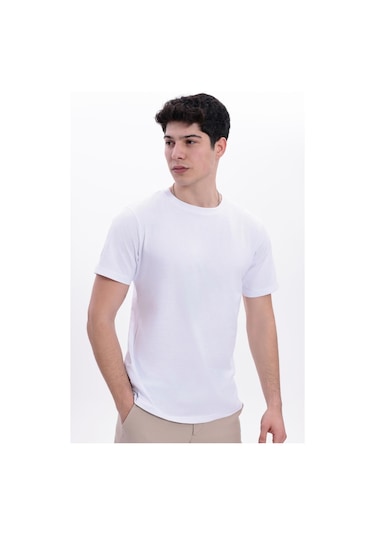 Freemen Erkek/unisex Bisiklet Yaka Basic Tişört %100 Pamuk Beyaz