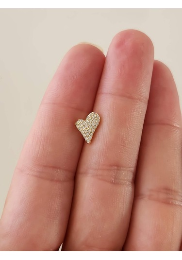 Eva Takı Store Kalp Zirkon Taşlı Model Kıkırdak Tragus Helix Piercing Gold Altın Renk Küpe Altın