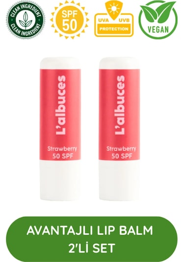 L'albuces Strawberry Lip Balm Dudak Nemlendirici SPF50 2'li