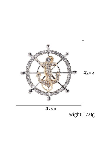 Blucome Yaratıcı Donanma Rüzgar Tam Matkap Dümen Dümen Çapa Broş Erkek Zarif Takım Elbise Yaka Pin Moda Giyim Pin Altın