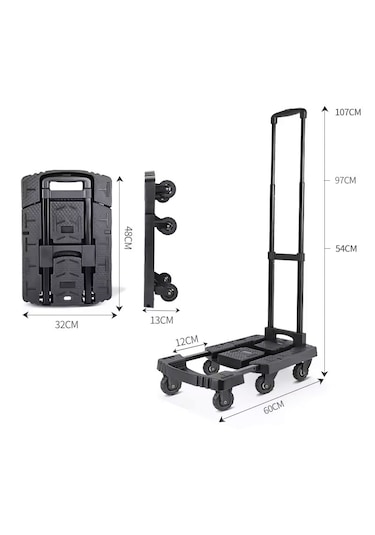 6 Tekerlekli Katlanabilir Paket Koli Taşıma Arabası Siyah 200 Kg