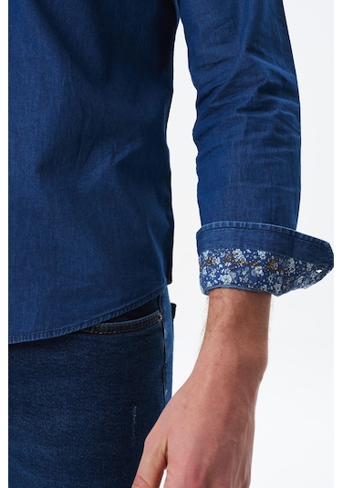 Arma Erkek Denim Jean Slim Fit / Dar Kesim Kot Dokuma Gömlek K9gkd1070 İndigo