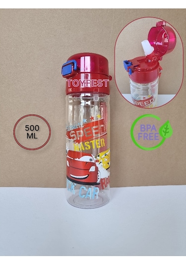 Pipetli Suluk Matara - Kilit Kapaklı Speed Master Car Hızlı Araba Temalı - 500 Ml