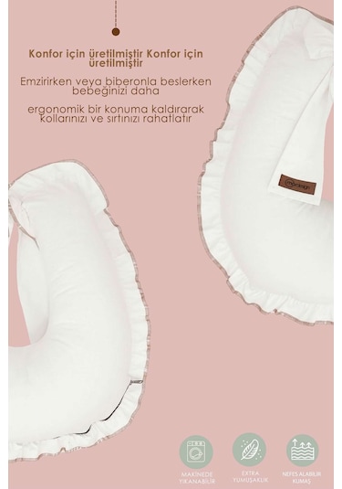 Mordesign Fırfırlı Emzirme Yastığı, Bebek Destek Minderi, Hamile Yastığı, Pamuk Kumaş, Ruffle Seri, Beyaz Zg10197