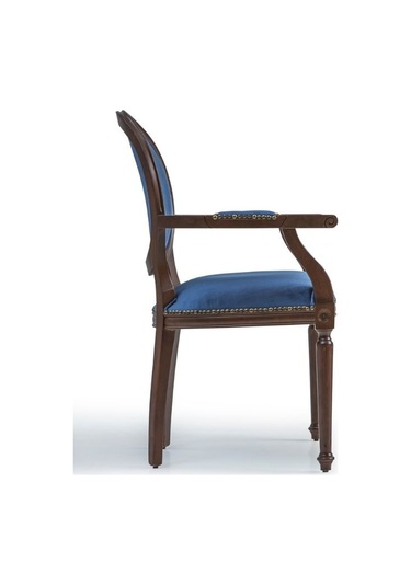 Madalyon Kolçaklı Ahşap Klasik Sandalye Mavi