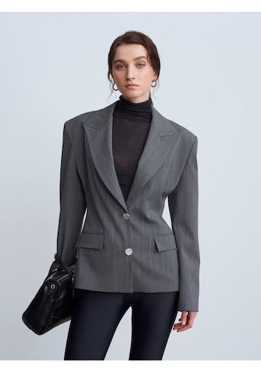Dilvin 60774 Fitted Kesim Vatkalı Blazer-gri Gri