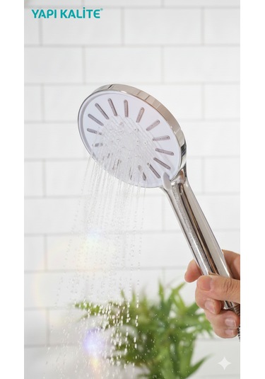 Krom Işıltılı/beyaz Başlıklı, Zambak Rengi Detayları İle 3 Fonksiyonlu Kaliteli Ve Dayanıklı El Duşu Krom