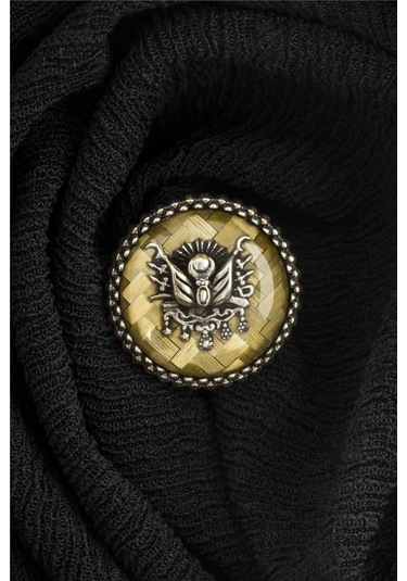 Sarı Mineli Osmanlı Devlet Arması Gümüş Rozet -8470 Gümüş