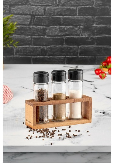 Joy Kitchen Lisa Ahşap Baharatlık Seti 3'Lü Siyah Kapak